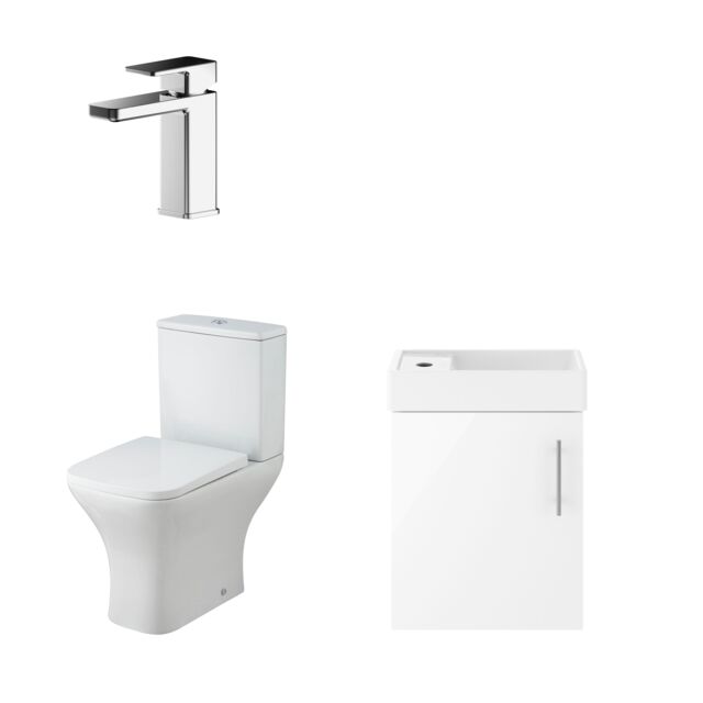 Balterley Cloakroom Wall Hung Vanity, Toilet, Cistern, Seat & Tap - White/Chrome in Green - image 1