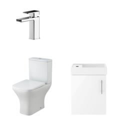 Balterley Cloakroom Wall Hung Vanity, Toilet, Cistern, Seat & Tap - White/Chrome in Green - thumbnail 1
