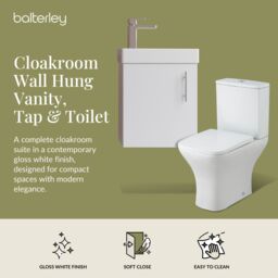 Balterley Cloakroom Wall Hung Vanity, Toilet, Cistern, Seat & Tap - White/Chrome in Green - thumbnail 2