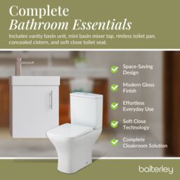 Balterley Cloakroom Wall Hung Vanity, Toilet, Cistern, Seat & Tap - White/Chrome in Green - thumbnail 7