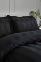Catherine Lansfield 'So Soft Satin Stripe' Duvet Cover Set in Black - Size: Double - thumbnail 2