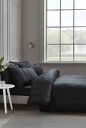 Catherine Lansfield 'So Soft Satin Stripe' Duvet Cover Set in Black - Size: Double