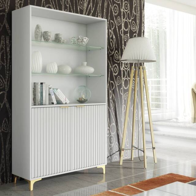 Creative Furniture Tide Crest Display Cabinet 175cm - White with Fluted Doors - image 1