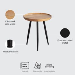 MH London Round Mango Wood & Iron Side Table, Bedside End Table for Living Room & Bedroom - Chervey (Small) in Natural - thumbnail 7