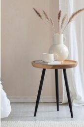 MH London Round Mango Wood & Iron Side Table, Bedside End Table for Living Room & Bedroom - Chervey (Small) in Natural - thumbnail 1