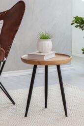 MH London Round Mango Wood & Iron Side Table, Bedside End Table for Living Room & Bedroom - Chervey (Small) in Natural - thumbnail 3