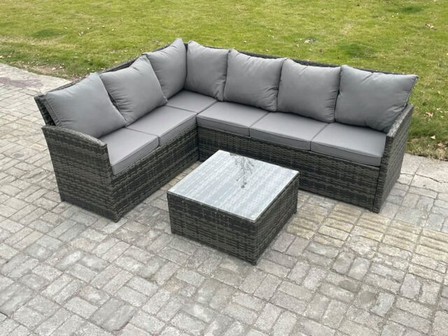 Fimous 6 Seater Outdoor Garden Furniture Set Wicker PE Rattan Corner Sofa Set with Square Coffee Table Dark Grey Mixed - image 1
