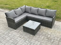 Fimous 6 Seater Outdoor Garden Furniture Set Wicker PE Rattan Corner Sofa Set with Square Coffee Table Dark Grey Mixed - thumbnail 1
