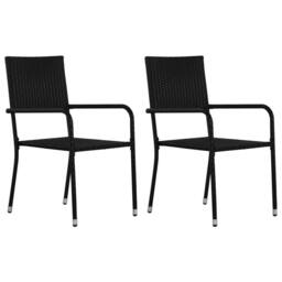 Berkfield Home Beautiful Garden Dining Chairs 2 pcs Stackable Black Poly Rattan - thumbnail 2