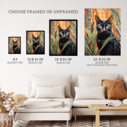 "Wee Blue Coo Wall Art Print Botanical Black Cat Lovers Portrait Living Room - Size: W24"" x H32""" - thumbnail 3