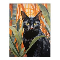 "Wee Blue Coo Wall Art Print Botanical Black Cat Lovers Portrait Living Room - Size: W24"" x H32""" - thumbnail 1