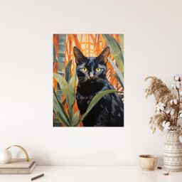 "Wee Blue Coo Wall Art Print Botanical Black Cat Lovers Portrait Living Room - Size: W24"" x H32""" - thumbnail 4