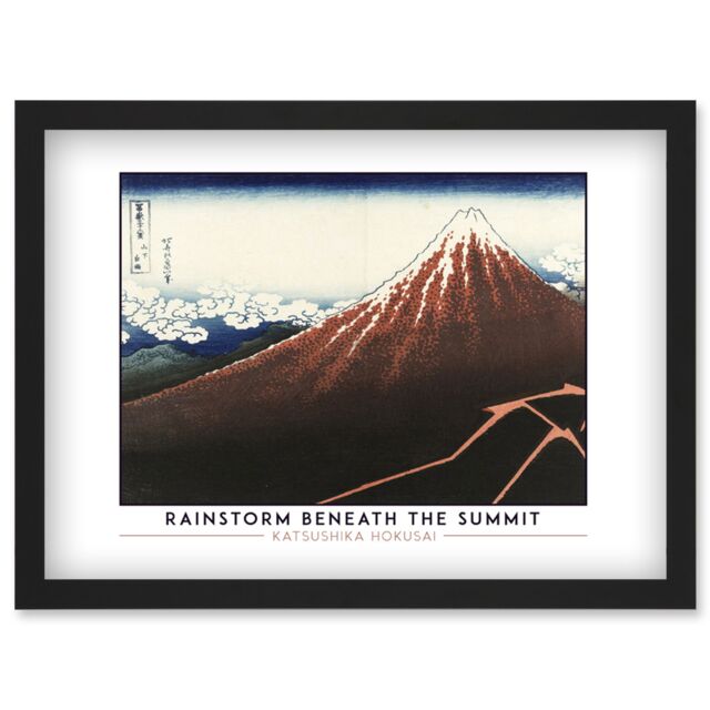Artery8 Katsushika Hokusai Rainstorm Beneath The Summit Mount Fuji Painting Artwork Framed Wall Art Print A4 in Black - image 1