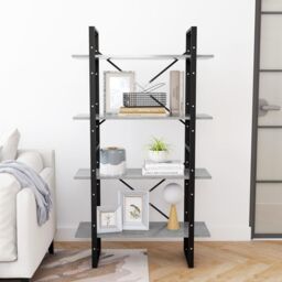 Berkfield Home 4-Tier Book Cabinet Concrete Grey 80x30x140 cm Engineered Wood - Size: 80 x 30 x 140 cm - thumbnail 3
