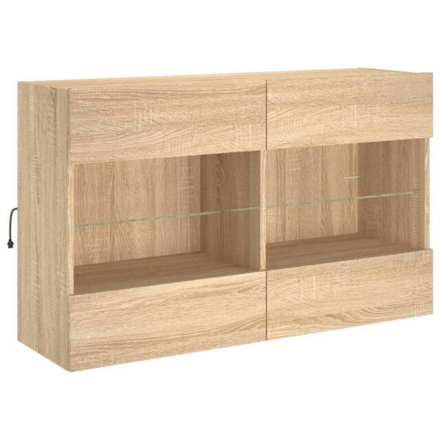 Berkfield Home TV Wall Cabinet with LED Lights Sonoma Oak 98.5x30x60.5 cm in Brown - image 1