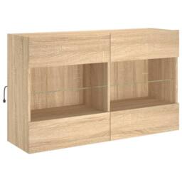 Berkfield Home TV Wall Cabinet with LED Lights Sonoma Oak 98.5x30x60.5 cm in Brown - thumbnail 1
