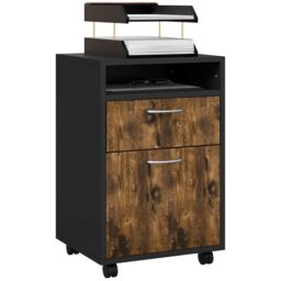 HOMCOM 60cm Filing Cabinet with Drawers & Open Shelf, Rustic Brown - thumbnail 2