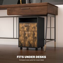 HOMCOM 60cm Filing Cabinet with Drawers & Open Shelf, Rustic Brown - thumbnail 5