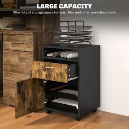 HOMCOM 60cm Filing Cabinet with Drawers & Open Shelf, Rustic Brown - thumbnail 4