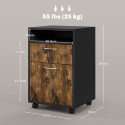 HOMCOM 60cm Filing Cabinet with Drawers & Open Shelf, Rustic Brown - thumbnail 3