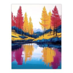 "Artery8 Scottish Highlands Forest Lake Autumn Landscape Wall Art Print in Yellow - Size: W24"" x H32""" - thumbnail 1