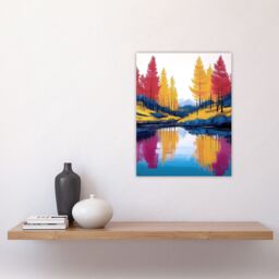"Artery8 Scottish Highlands Forest Lake Autumn Landscape Wall Art Print in Yellow - Size: W24"" x H32""" - thumbnail 4