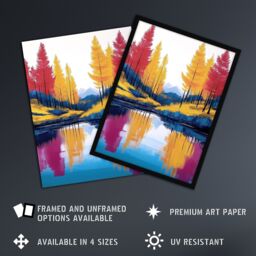 "Artery8 Scottish Highlands Forest Lake Autumn Landscape Wall Art Print in Yellow - Size: W24"" x H32""" - thumbnail 2