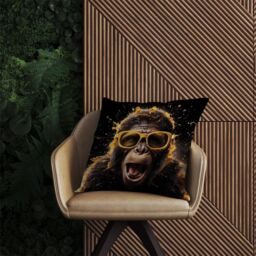 Warren Reed - Designer Splashart Monkey Face With Yellow Glasses Outdoor Cushion in Orange - Size: 60 cm x 60 cm - thumbnail 2