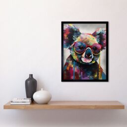 "Artery8 Wall Art Print Koala With Purple Sunglasses Modern Multicoloured Art Framed in Black - Size: W12"" x H16""" - thumbnail 2