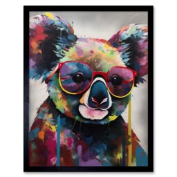 "Artery8 Wall Art Print Koala With Purple Sunglasses Modern Multicoloured Art Framed in Black - Size: W12"" x H16""" - thumbnail 1
