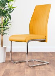 FurnitureboxUK Giovani Round 4 Seat 100cm White High Gloss Unique Halo Base Grey Glass Top Dining Table 4 Soft Faux Leather Lorenzo Chairs in Mustard - thumbnail 4