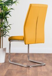 FurnitureboxUK Giovani Round 4 Seat 100cm White High Gloss Unique Halo Base Grey Glass Top Dining Table 4 Soft Faux Leather Lorenzo Chairs in Mustard - thumbnail 6