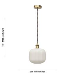 First Choice Lighting Bento - White Ribbed Glass Antique Brass Retro Pendant Fitting - thumbnail 5
