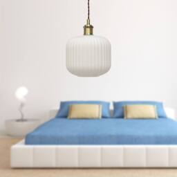 First Choice Lighting Bento - White Ribbed Glass Antique Brass Retro Pendant Fitting - thumbnail 3