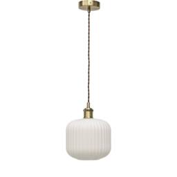 First Choice Lighting Bento - White Ribbed Glass Antique Brass Retro Pendant Fitting - thumbnail 1