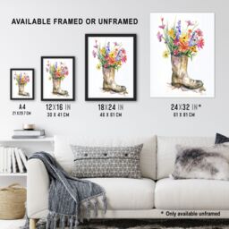 "Artery8 Colourful Wildflower Bouquet in Army Boot Vase Framed Art Print - Size: W12"" x H16""" - thumbnail 3
