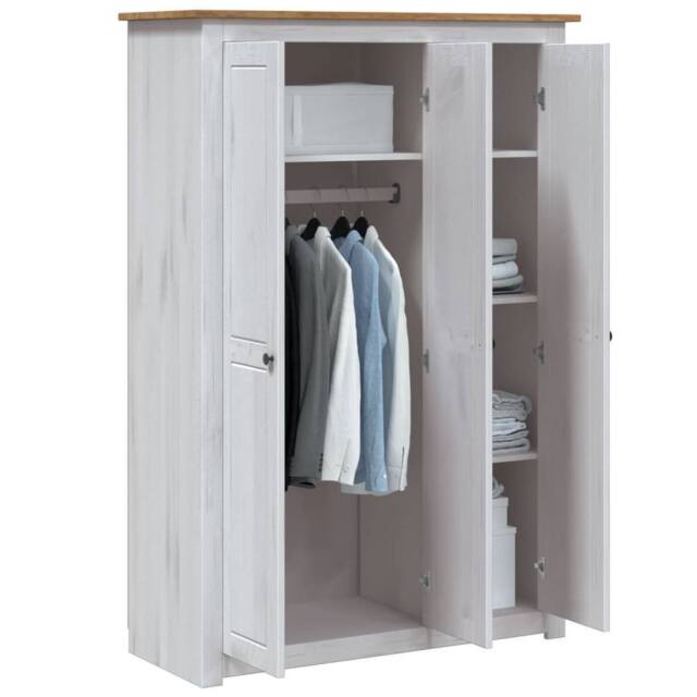 Berkfield Home Stylish 3-Door Wardrobe White 118x50x171.5 cm Pine Panama Range - image 1