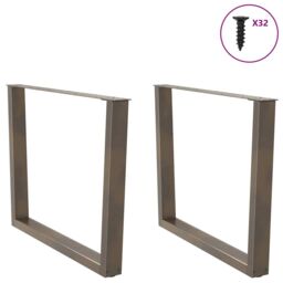 Berkfield Home Dining Table Legs V-Shape 2 pcs Natural Steel 100x(72-73.3) cm Steel in Brown - thumbnail 3