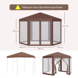 OUTSUNNY Hexagonal Garden Gazebo Party Tent Patio Marquee Canopy in Brown - thumbnail 3