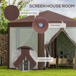 OUTSUNNY Hexagonal Garden Gazebo Party Tent Patio Marquee Canopy in Brown - thumbnail 4