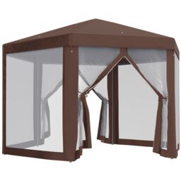 OUTSUNNY Hexagonal Garden Gazebo Party Tent Patio Marquee Canopy in Brown - thumbnail 2