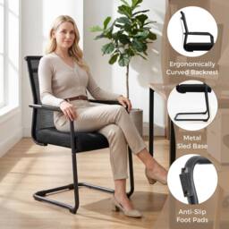 Costway Stackable Office Reception Chairs Set of 4 Mid Back Guest Chairs in Black - thumbnail 4
