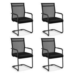 Costway Stackable Office Reception Chairs Set of 4 Mid Back Guest Chairs in Black