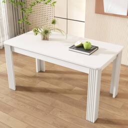 BTM Dining Table, MDF Wood Rectangular Kitchen & Coffee Table in White - thumbnail 1