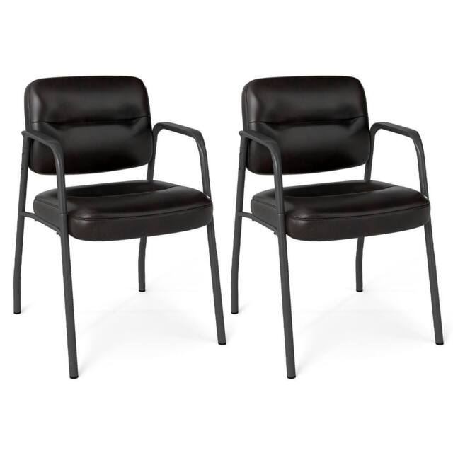 Costway 2Pcs Waiting Room Chairs Upholstered PU Leather Conference Room Chairs in Brown
