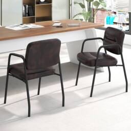 Costway 2Pcs Waiting Room Chairs Upholstered PU Leather Conference Room Chairs in Brown - thumbnail 3