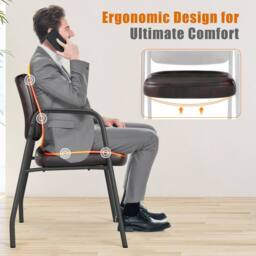 Costway 2Pcs Waiting Room Chairs Upholstered PU Leather Conference Room Chairs in Brown - thumbnail 6