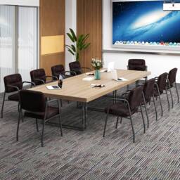 Costway 2Pcs Waiting Room Chairs Upholstered PU Leather Conference Room Chairs in Brown - thumbnail 8