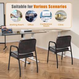 Costway 2Pcs Waiting Room Chairs Upholstered PU Leather Conference Room Chairs in Brown - thumbnail 5