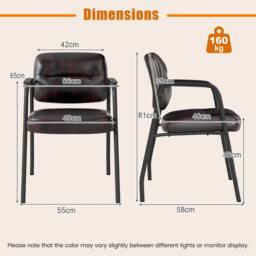 Costway 2Pcs Waiting Room Chairs Upholstered PU Leather Conference Room Chairs in Brown - thumbnail 9
